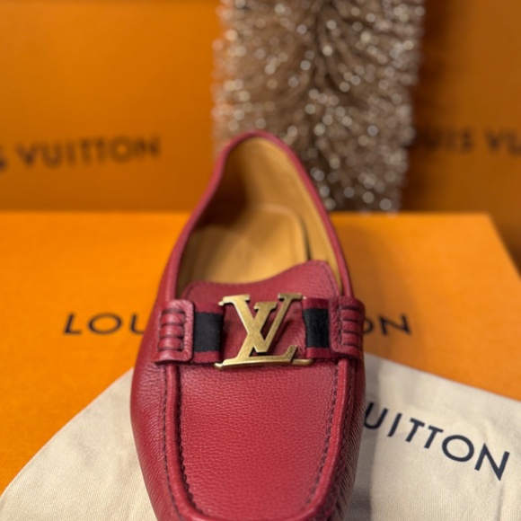 Louis Vuitton Red Leather Driving Loafers w/ LV Buckle - Picture 7 of 9